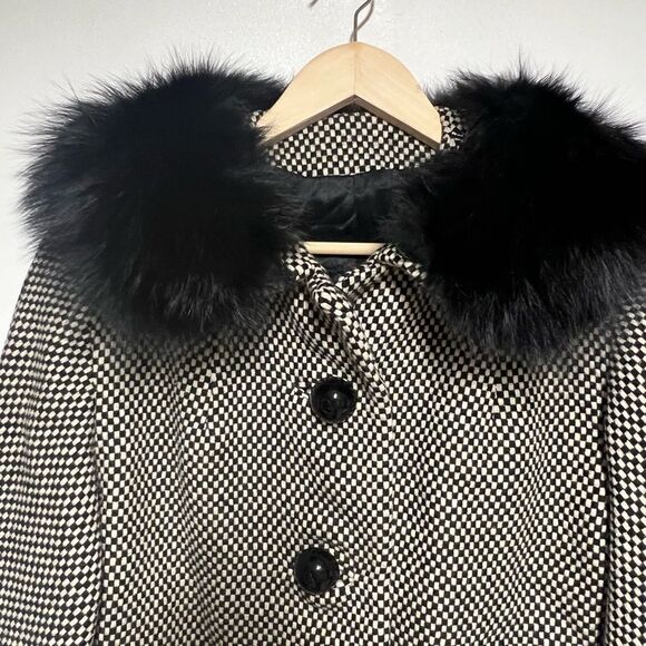 Vintage 70’s- 80’s Solimar Paris NY Black Fox Fur Trimmed Wool Crop Coat Sz M - Picture 9 of 10